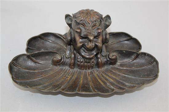 A late 19th century Continental bronze inkstand, 9.5in.